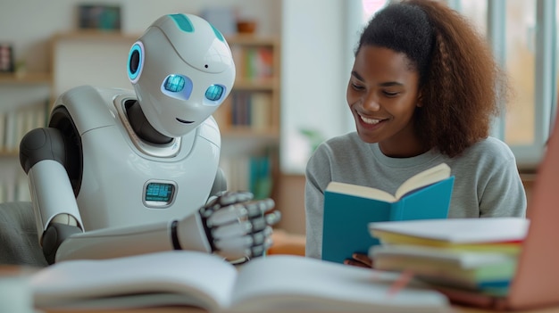 AI Robot Engaging with Student in Modern Classroom