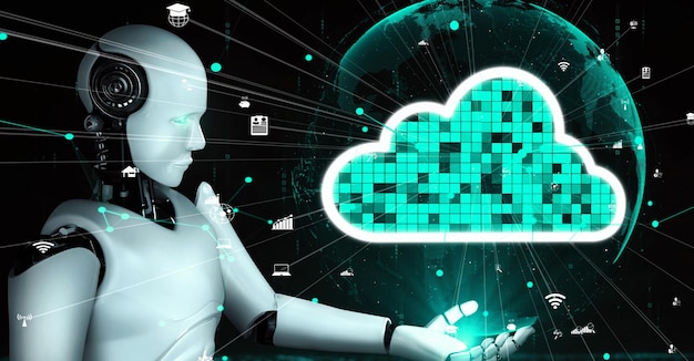 AI robot huminoid uses cloud computing technology to store data on online server