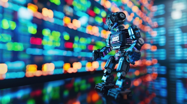 AI Trading concept robots trading stocks on abstract digital platforms