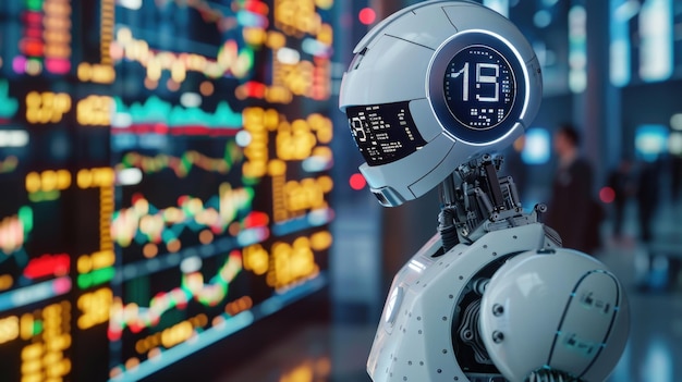 AI Trading concept robots trading stocks on abstract digital platforms