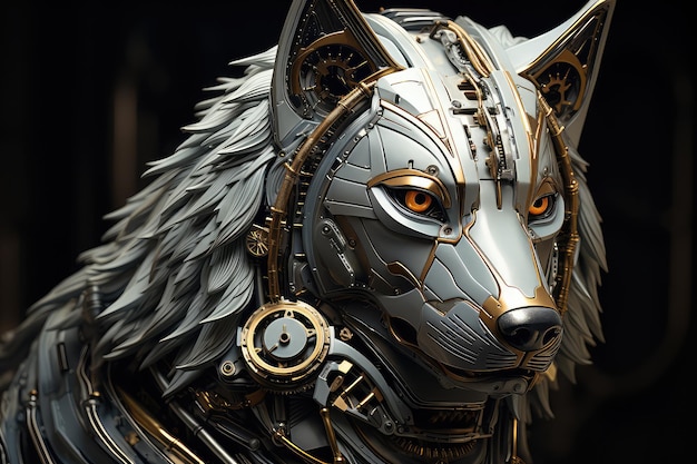 Ai Wolf Cyborg in the style of baroque scifi