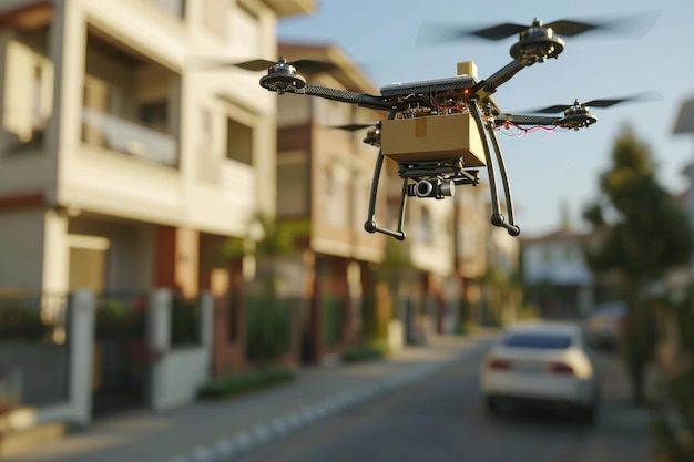 AIcontrolled drones delivering packages for online shopping AI generated