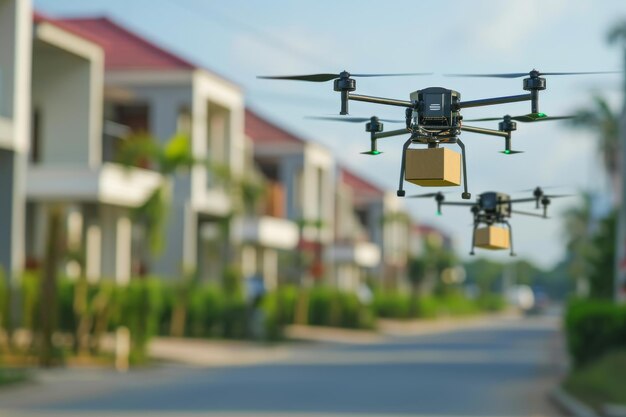 AIcontrolled drones delivering packages for online shopping AI generated