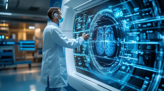 Photo aicontrolled precision medical devices used for noninvasive diagnostics ai systems performing ultrasounds mri scans and other diagnostics with minimal human input