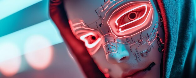 Photo aicrafted mask with glowing circuits cyber halloween techinspired disguise