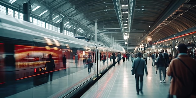 AICreated Busy Train Station Scene with Facial Recognition Technology