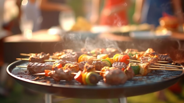 AIcreated image of BBQ with friends focus on grilling meat and veggies