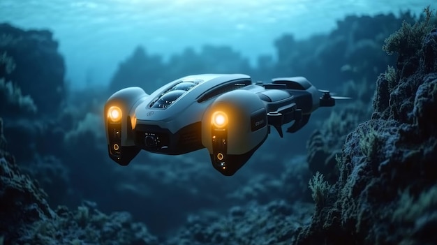 AIDriven Autonomous Underwater Exploration Drones Drones exploring the ocean depths collecting data and images autonomously