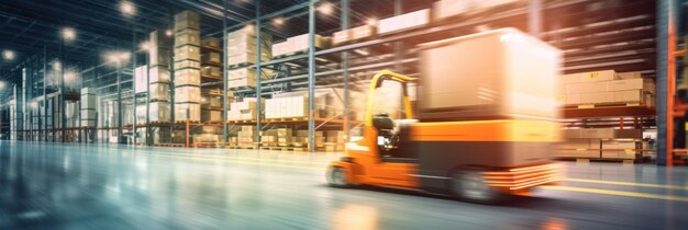 AIdriven forklift blurs in transit epitomizing warehouse's fastmoving future