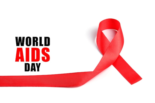 Aids Awareness Red Ribbon on white background.