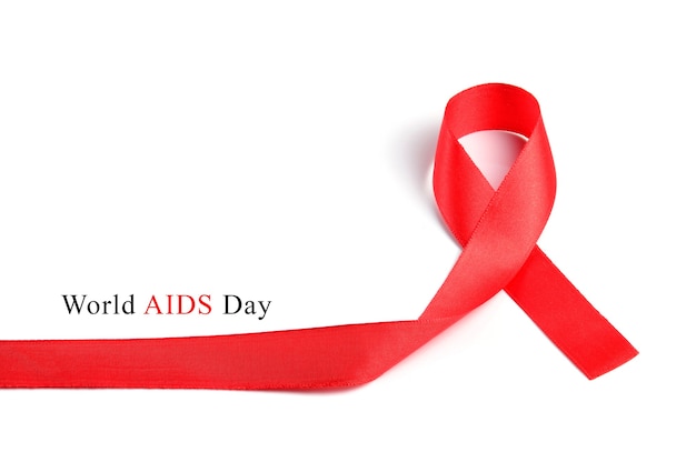 Aids Awareness Red Ribbon on white background.