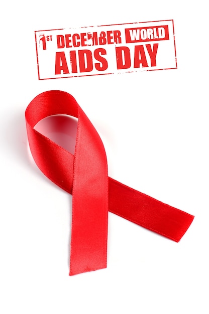 Aids Awareness Red Ribbon on white background.