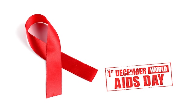 Aids Awareness Red Ribbon on white background.