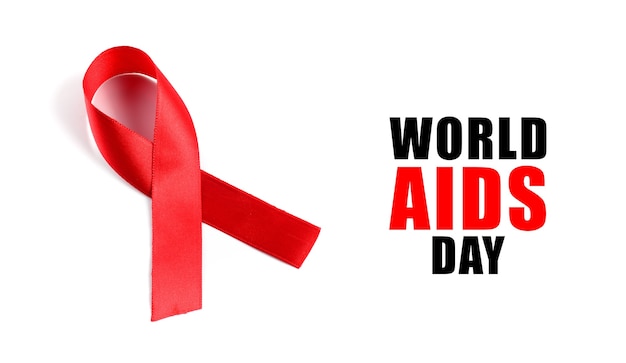 Aids Awareness Red Ribbon on white background.