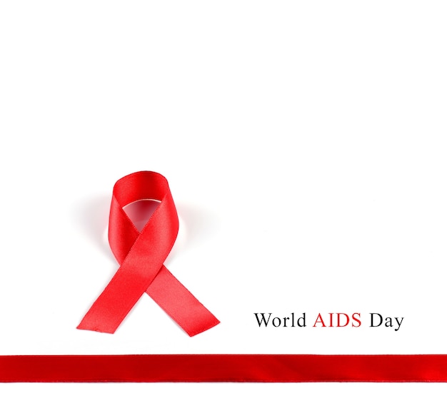 Aids Awareness Red Ribbon on white background.