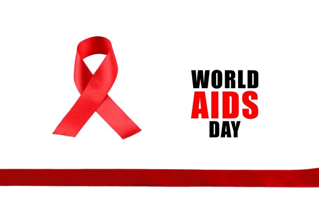 Aids Awareness Red Ribbon on white background.