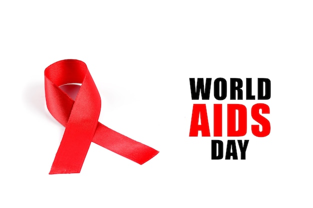 Aids Awareness Red Ribbon on white background.