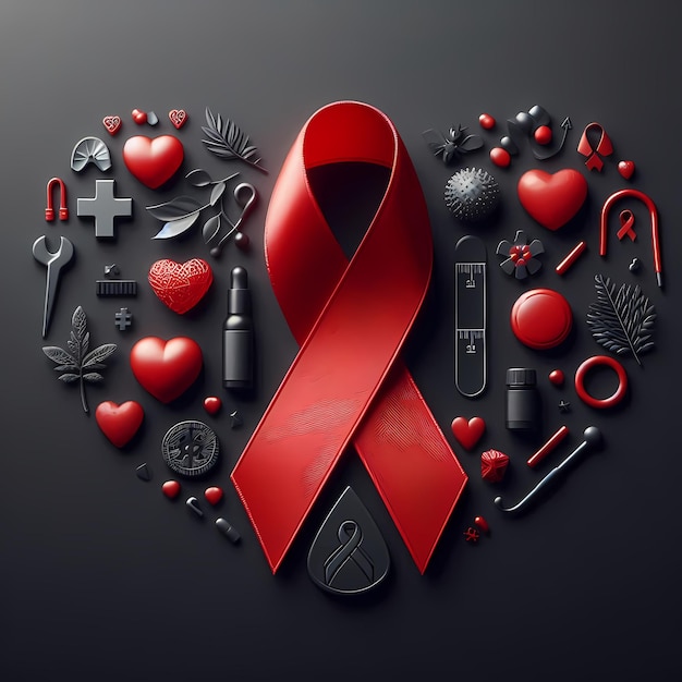 AIDS awareness ribbon on black background