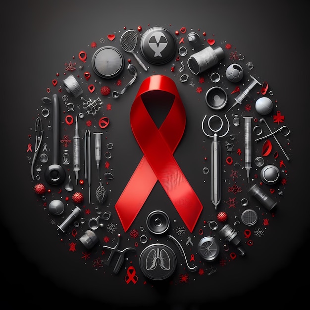 Photo aids awareness ribbon on black background