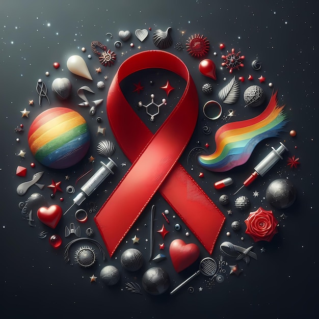 AIDS awareness ribbon on black background