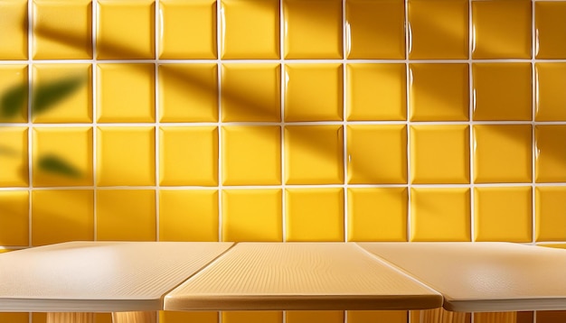 AIgenerated 3D Interior Design with Table and Yellow Ceramic Tile