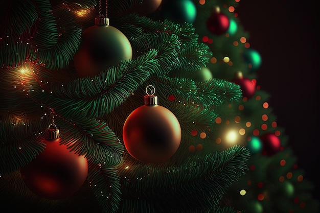 An AIgenerated background with Christmas trees and ornaments