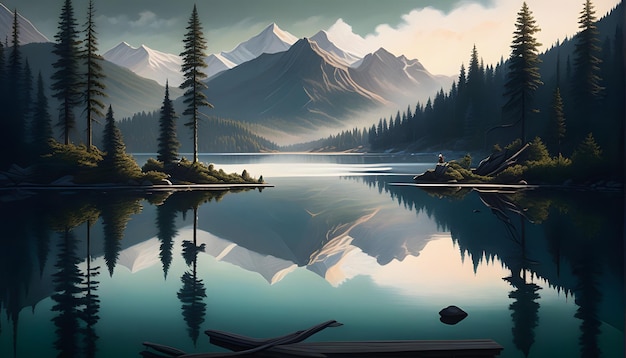 Photo aigenerated captivating mountain and lake view