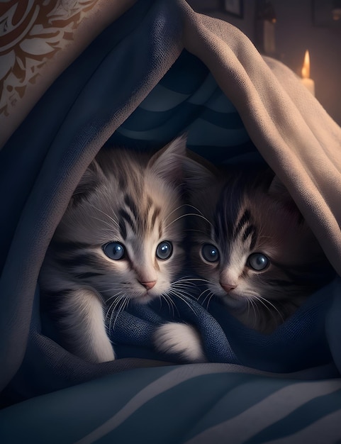 AiGenerated Cuddles Steampunk Kittens in Cozy Blanket Fort