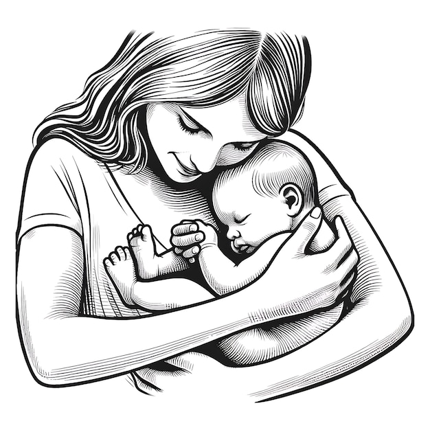 AIgenerated Illustration of the baby cuddling in his mothers arms