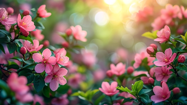 AIgenerated illustration of beautiful pink flowers illuminated by warm sunlight