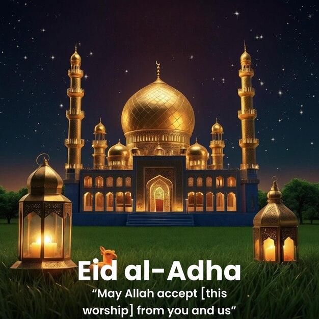 The AIgenerated image of the EidalAdha celebration greeting for social media post