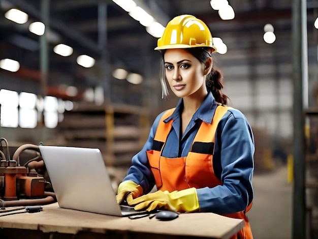 AIgenerated realistic image of an industrial worker using a laptop