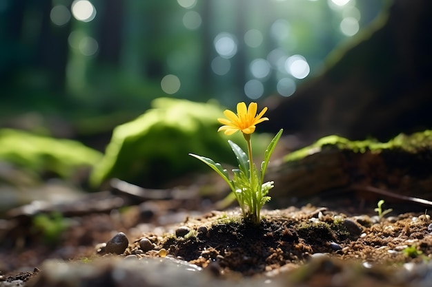 AIGenerated Yellow Flower in Forest Background