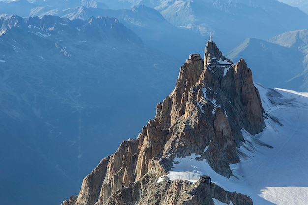 Aiguille du Midi from Montblanc du Tacul in the evening light in the French Alps Chamonix MontBlanc France