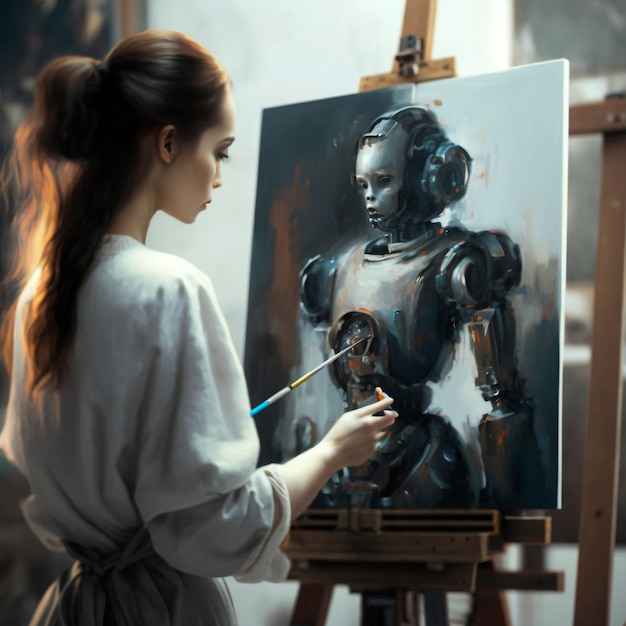 AIPowered Artist A Humanoid Robot Painting Masterpieces in an Art Studio Generative AI