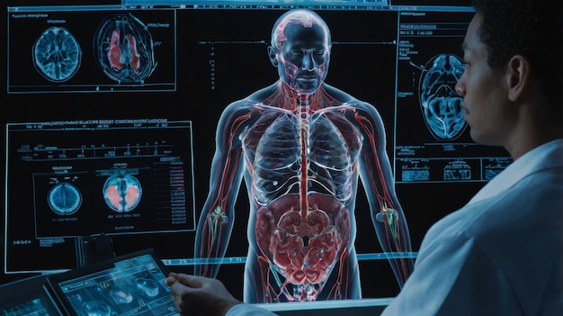 AIPowered Diagnosis Doctor Reviews Holographic Human Anatomy Scan