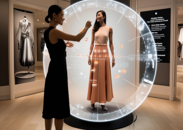 Photo an aipowered virtual fitting room where customers can try on clothes digitally