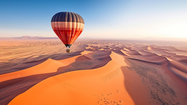 Air balloon flying over beautiful sand dunes A professional photography should use a high quality Generative AI