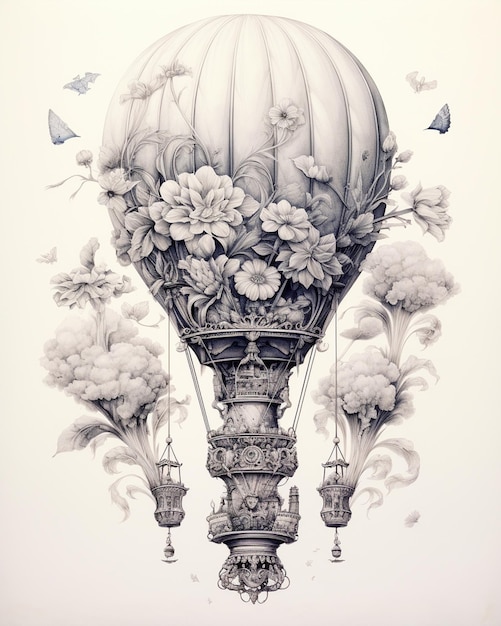 Photo air balloon watercolor intricate style