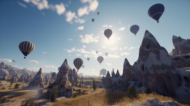 Air balloons background Illustration AI Generative