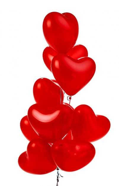 Air Balloons. Bunch of red heart shaped foil balloons