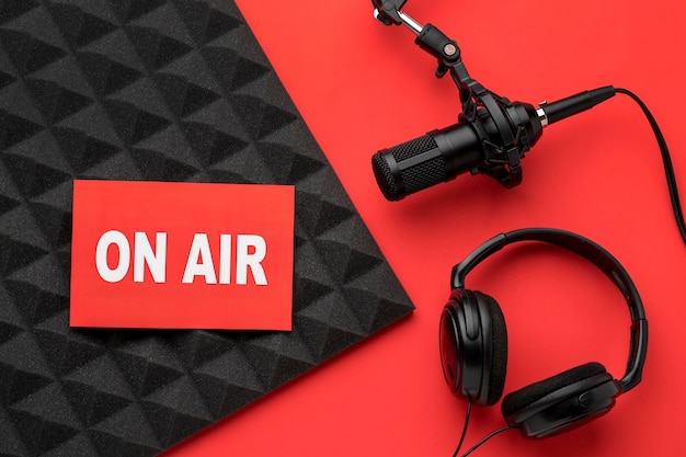 On air banner and mic with headphones