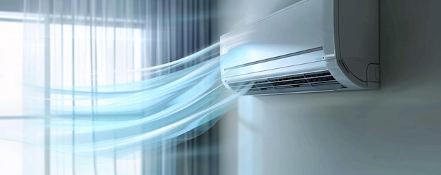 Air conditioner is blowing cool air into a room during a summer heatwave