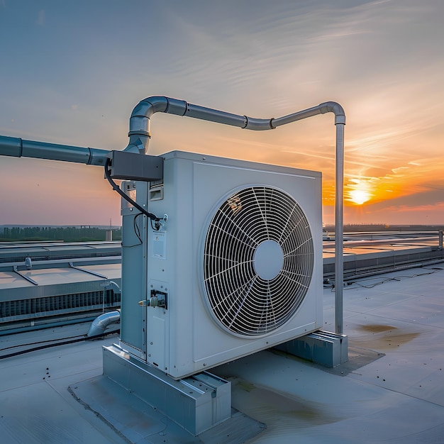 Air conditioner with large fans on the roof of an ind