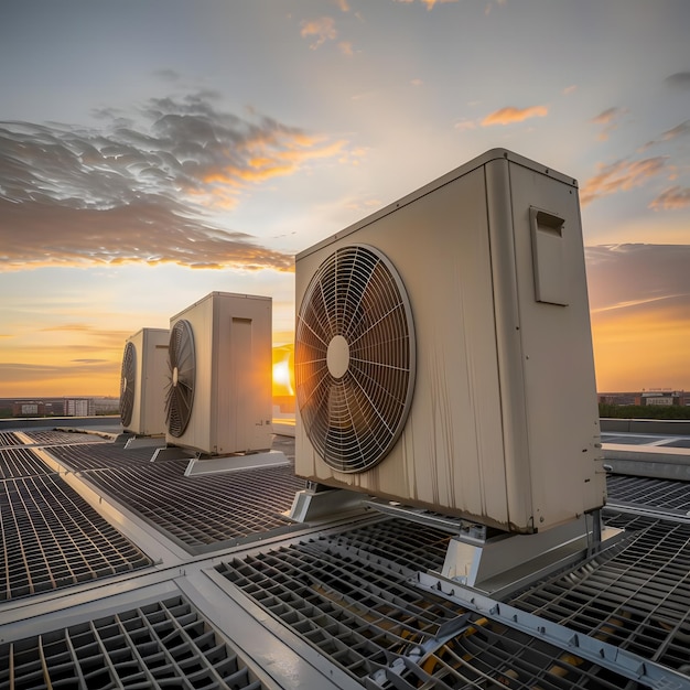 Air conditioner with large fans on the roof of an ind