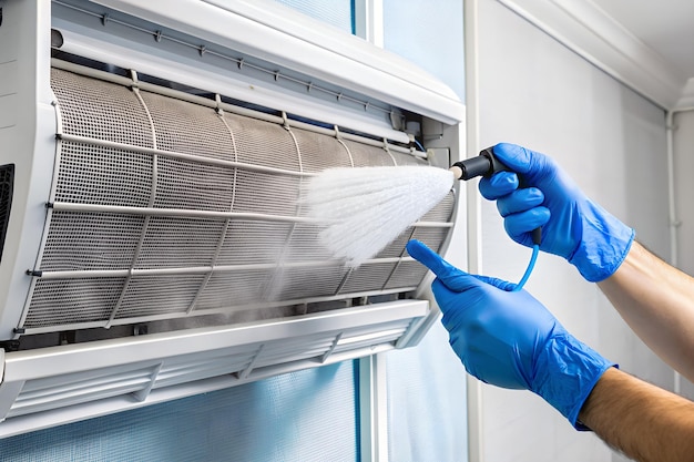 air conditioning filter cleaning with water spray