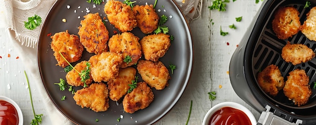 Air fryer in the kitchen with foods