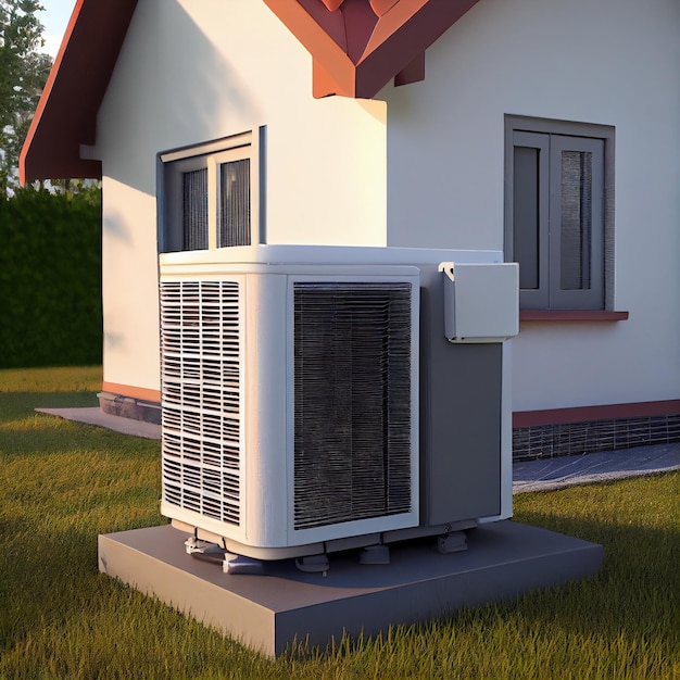 Air heat pump beside house Generative Ai