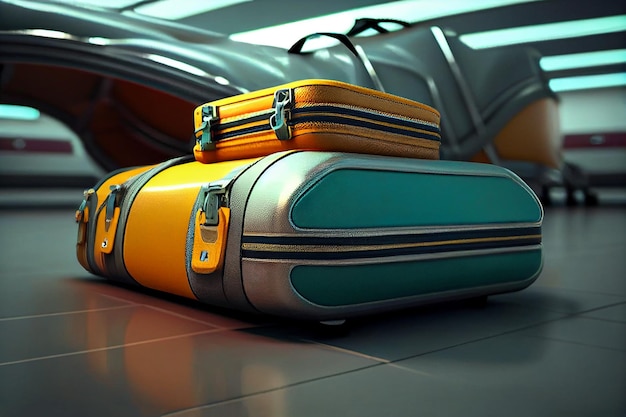 Air luggage suitcases in airport illustration Generative AI