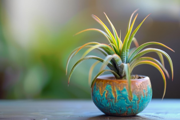 Air plant Tillandsia in Flowerpot Closeup Air plant Tillandsia Macro House Plant in Flowerpot